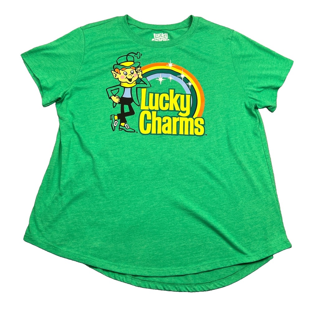 Lucky Charms Leprechaun Cereal Logo T Shirt Youth Girls 3XL Green Tee